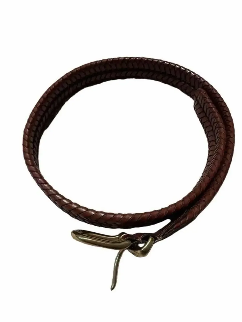 Coach #5922 Brown Braided Leather Belt Brass Buckle 34”